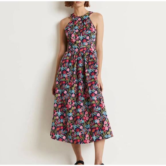 Boden Dresses & Skirts - Boden Womens 6 Petite Navy Multi Floral Heidi Halterneck Cotton Midi Dress NEW